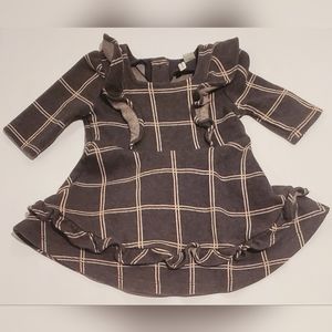 Janie & Jack Baby Girl Grey & Pink Windowpane Dress Size 6-12 Months NWOT
